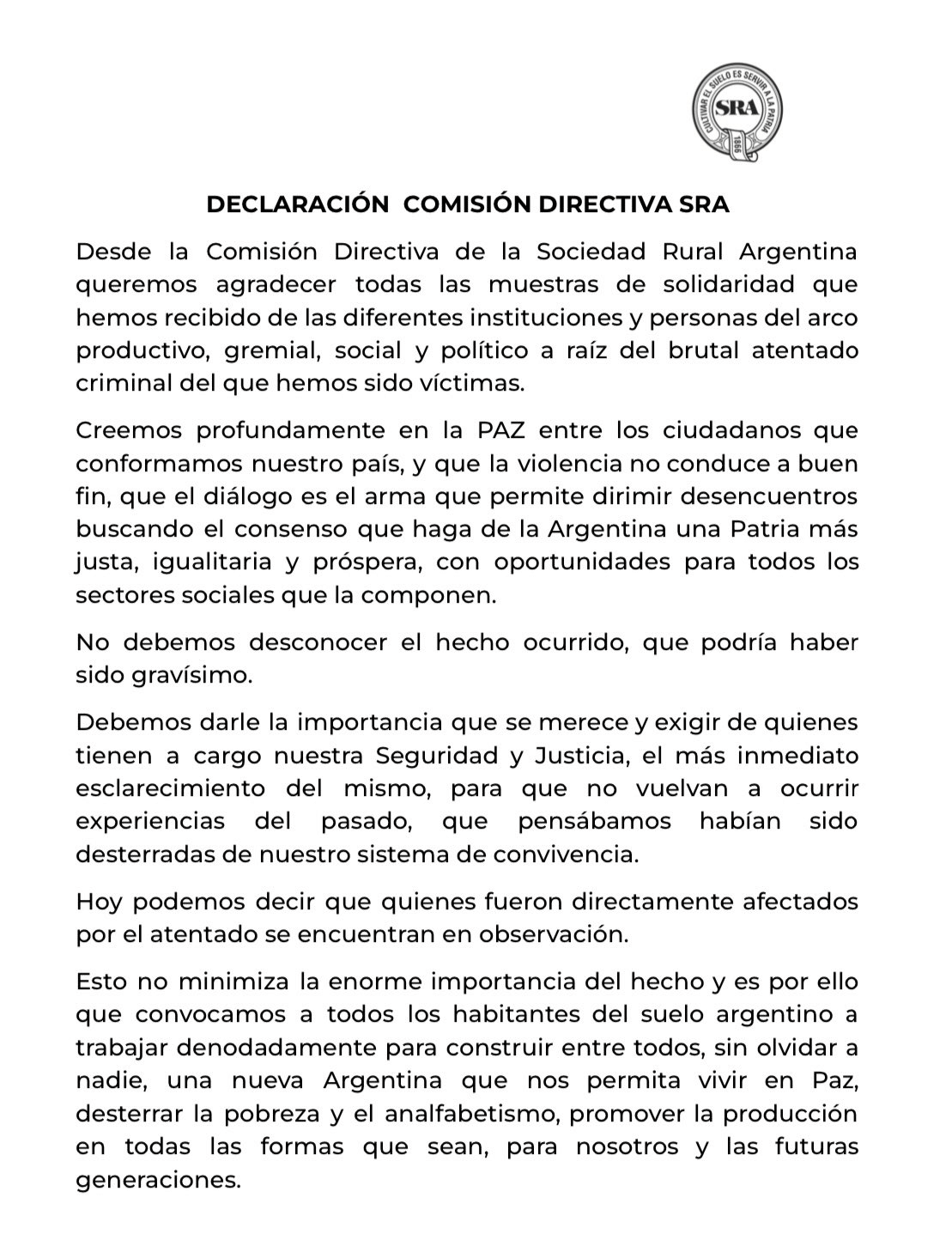 comunicado sra atentado